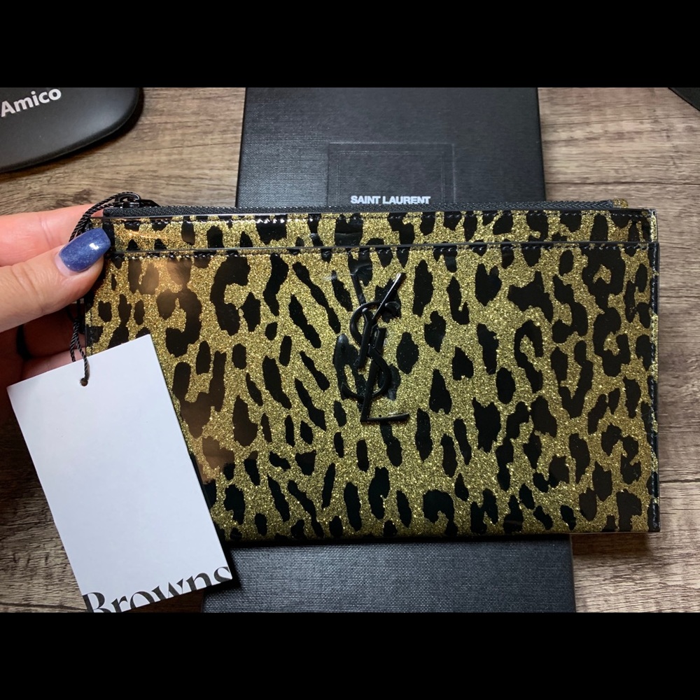 Leopard Saint Laurent Bill Pouch Clutch Wallet